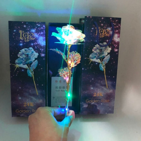 Drop Shipping Valentine's Day Creative Gift 24K Foil Plated Rose Gold Rose Lasts Forever Love Wedding Decor Lover Lighting Rose