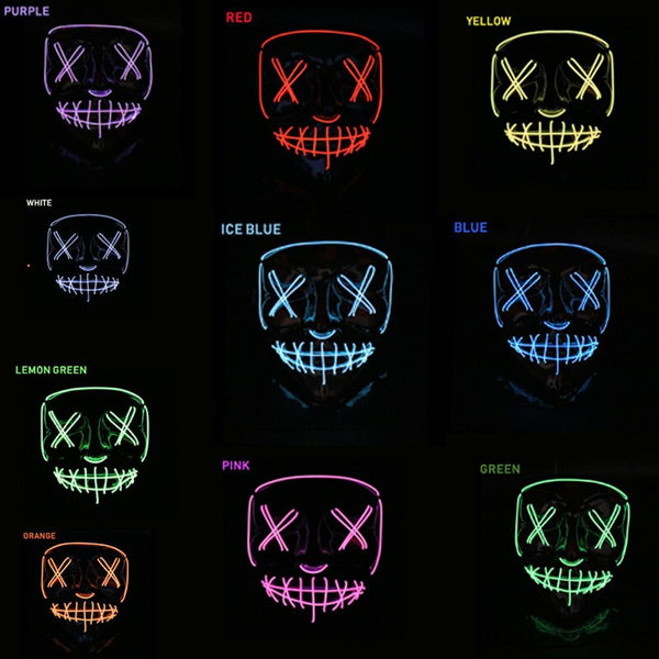 104 Rubles Halloween LED Terrified Mask Macka Flashing LED Neon light Mask For Wedding Masquerade Birthday Party Decoration